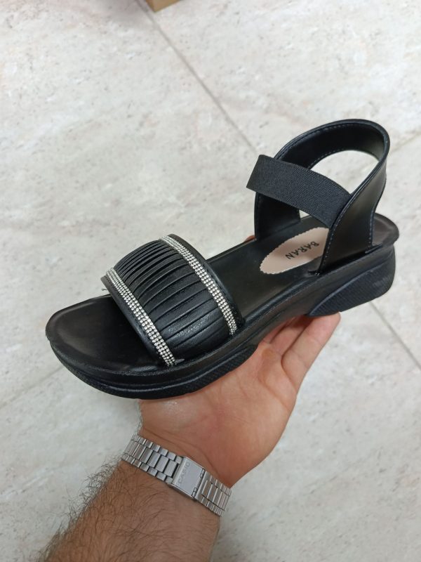 صندل زنانه مشکی نگین دار لژدار